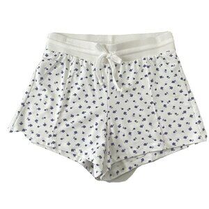 ROW A Knit Shorts Womens size Medium Pull On Drawstring Elastic Waist Ivory Blue